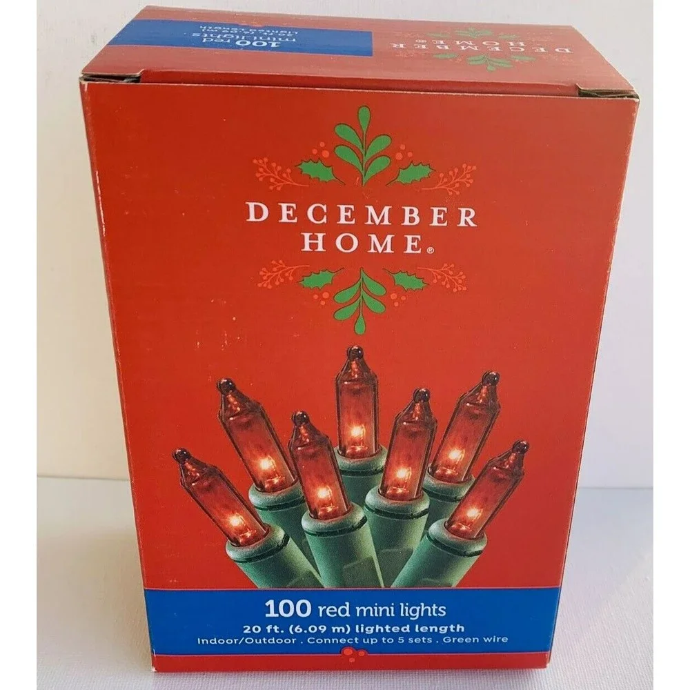 RED Mini Lights String 100 Count Green Wire Valentines Christmas Incandescen 20'